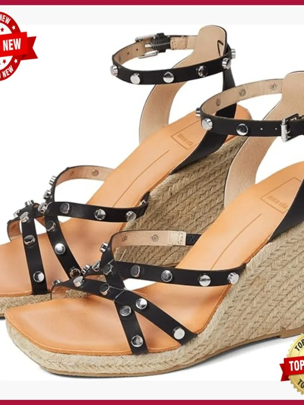Studded Wedge Heels with Adjustable Buckle Ankle Strap